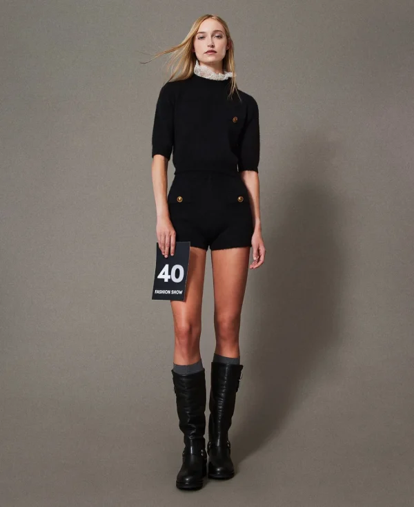 Shorts*TWINSET Milano Short «Emily» En Maille De Mohair Mélangé Noir