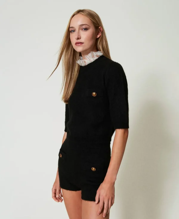 Shorts*TWINSET Milano Short «Emily» En Maille De Mohair Mélangé Noir