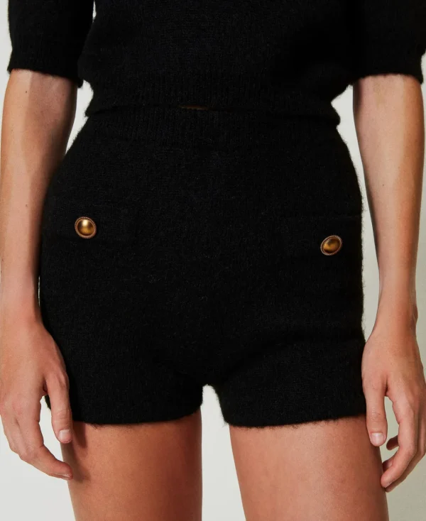 Shorts*TWINSET Milano Short «Emily» En Maille De Mohair Mélangé Noir