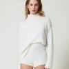 Shorts*TWINSET Milano Short En Maille D’angora Mélangé Avec Perles Blanc Neige