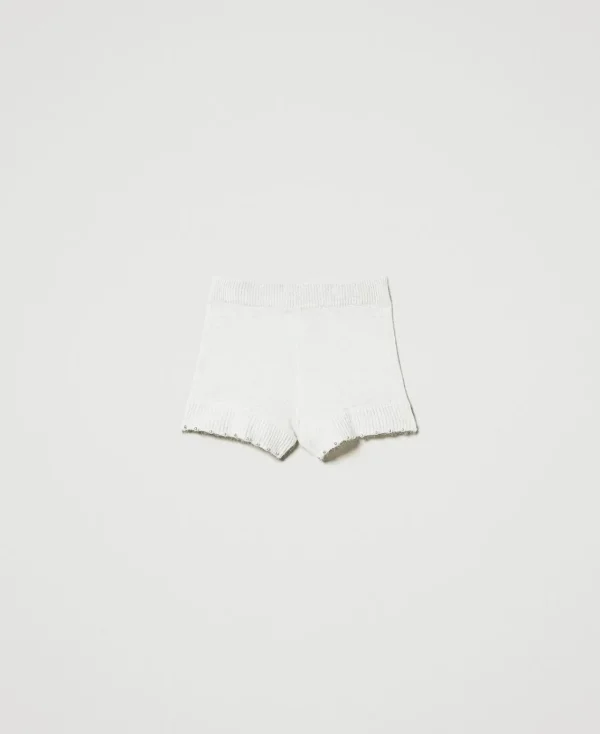 Shorts*TWINSET Milano Short En Maille D’angora Mélangé Avec Perles Blanc Neige