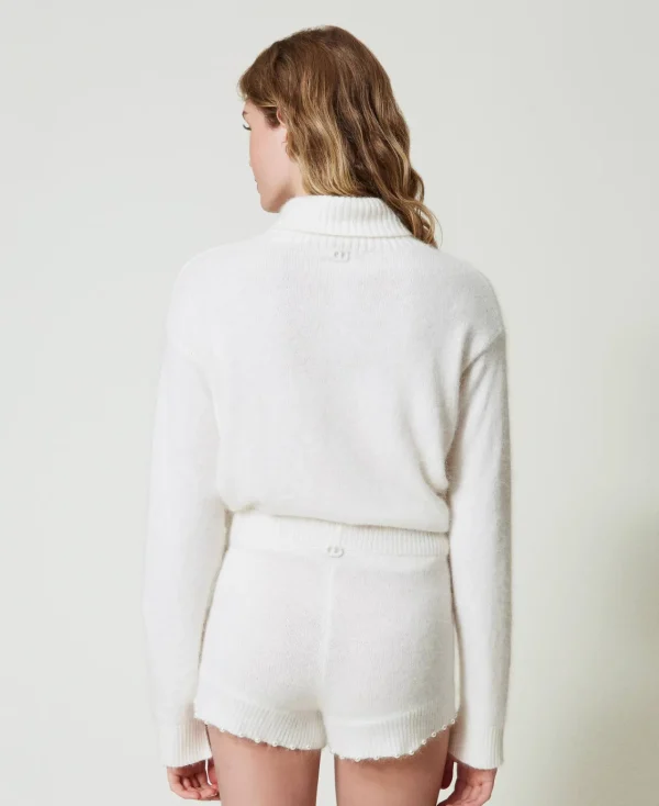 Shorts*TWINSET Milano Short En Maille D’angora Mélangé Avec Perles Blanc Neige