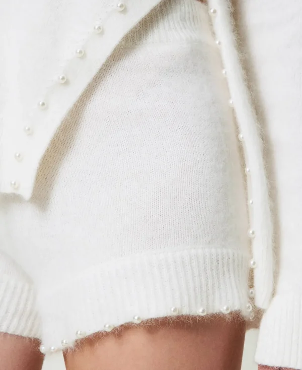 Shorts*TWINSET Milano Short En Maille D’angora Mélangé Avec Perles Blanc Neige