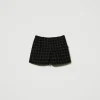 Shorts*TWINSET Milano Short En Tissu Bouclé Avec Motif à Carreaux Bouclé Noir/Or