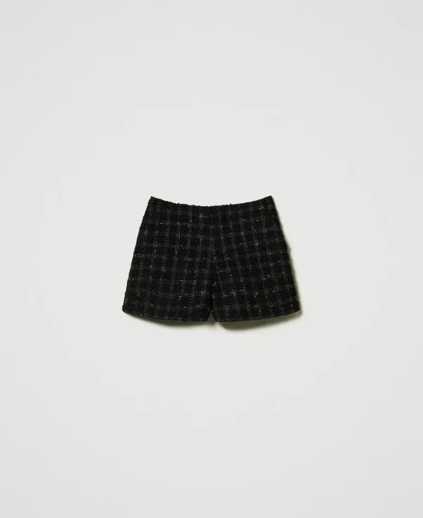 Shorts*TWINSET Milano Short En Tissu Bouclé Avec Motif à Carreaux Bouclé Noir/Or