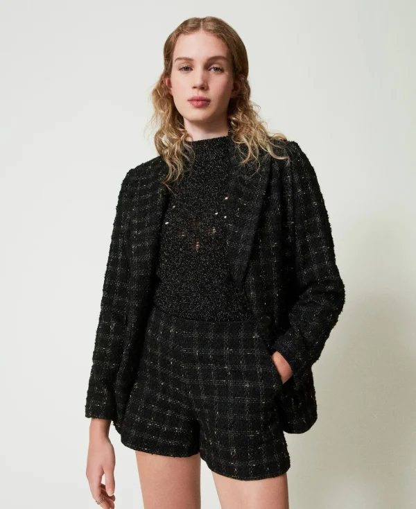 Shorts*TWINSET Milano Short En Tissu Bouclé Avec Motif à Carreaux Bouclé Noir/Or