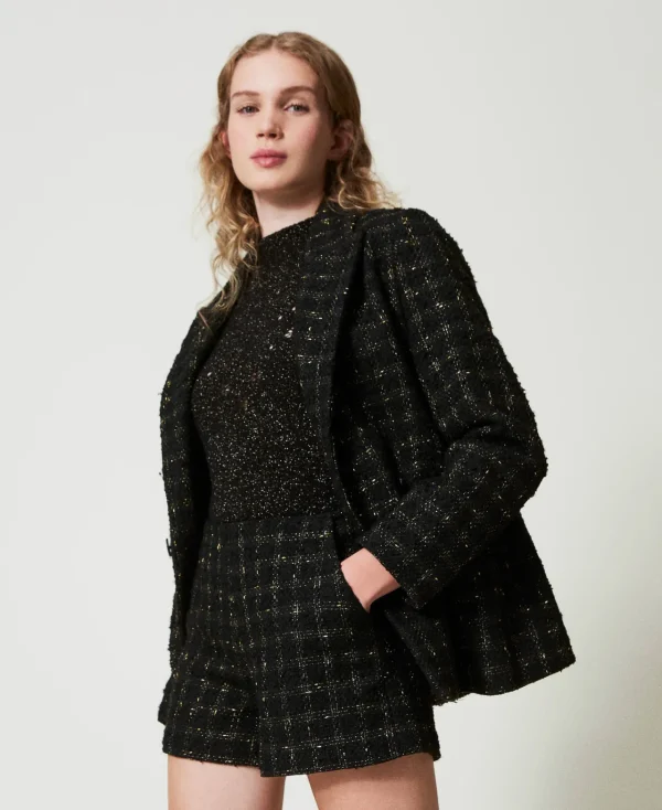 Shorts*TWINSET Milano Short En Tissu Bouclé Avec Motif à Carreaux Bouclé Noir/Or