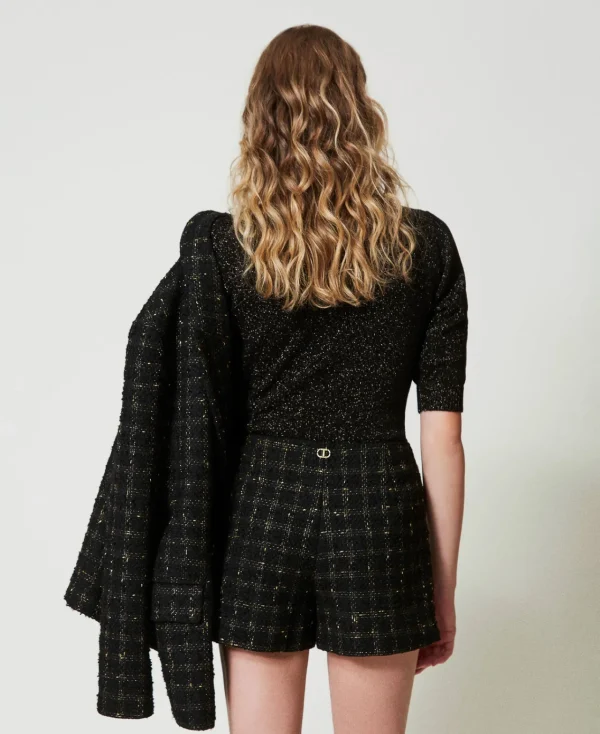 Shorts*TWINSET Milano Short En Tissu Bouclé Avec Motif à Carreaux Bouclé Noir/Or