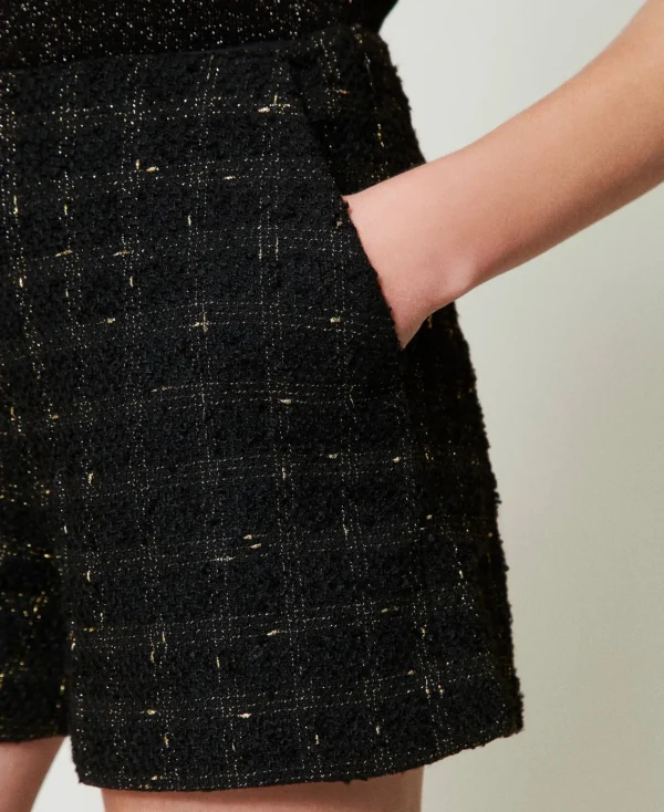 Shorts*TWINSET Milano Short En Tissu Bouclé Avec Motif à Carreaux Bouclé Noir/Or