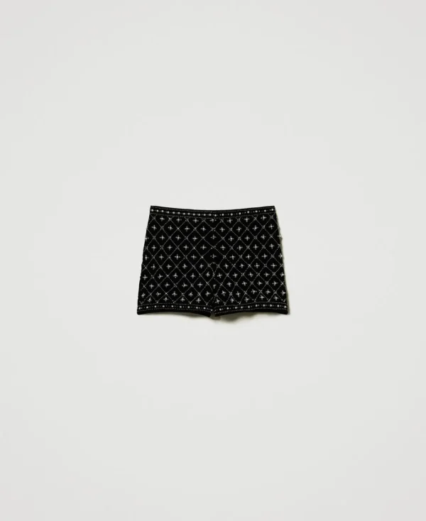 Pantalons Élégants | Shorts*TWINSET Milano Short En Velours Brodé Noir