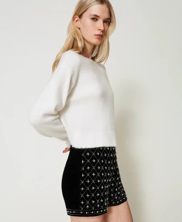 Pantalons Élégants | Shorts*TWINSET Milano Short En Velours Brodé Noir