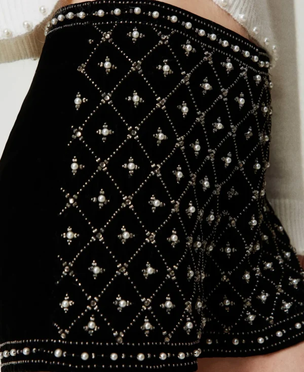 Pantalons Élégants | Shorts*TWINSET Milano Short En Velours Brodé Noir