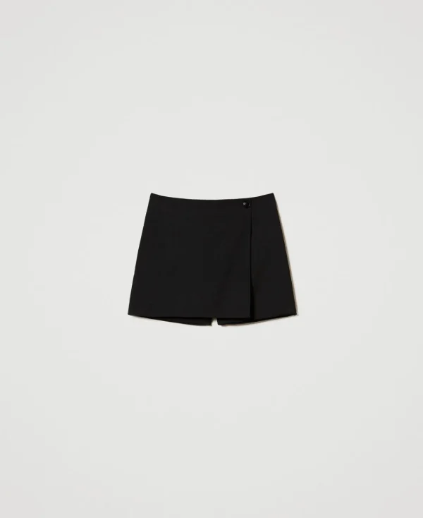 short_portefeuille_en_lai_1.webp Shorts*TWINSET Milano Short Portefeuille En Laine Mélangée Noir