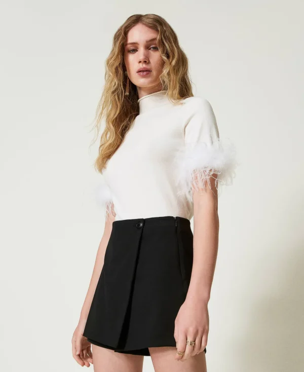 short_portefeuille_en_lai_2.webp Shorts*TWINSET Milano Short Portefeuille En Laine Mélangée Noir
