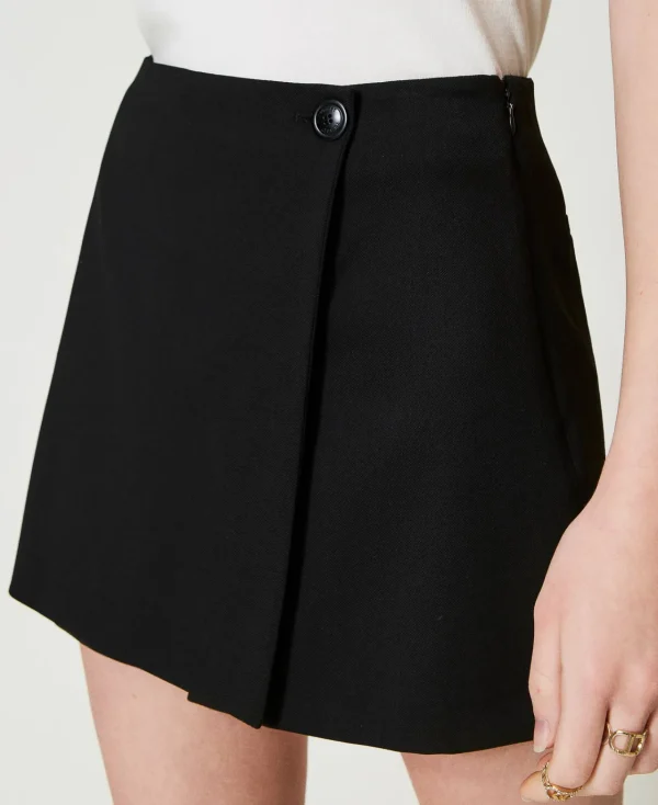 short_portefeuille_en_lai_4.webp Shorts*TWINSET Milano Short Portefeuille En Laine Mélangée Noir