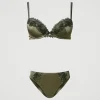 Sous-Vêtements Et Vêtements De Nuit*TWINSET Milano Soutien-gorge Push-up Et Slip Brésilien En Soie Bicolore Green Moss/Blackout