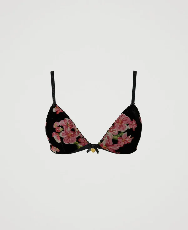 soutiengorge_triangle_en__1.webp Sous-Vêtements Et Vêtements De Nuit*TWINSET Milano Soutien-gorge Triangle En Velours Dévoré Multicolore Blooming