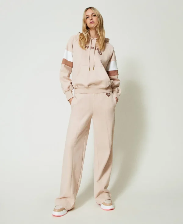 Pantalons Larges Et Palazzo | Sweat-Shirts*TWINSET Milano Sweat à Capuche Et Pantalon Palazzo Multicolore Caramel Camel/Les Beiges/Nacre