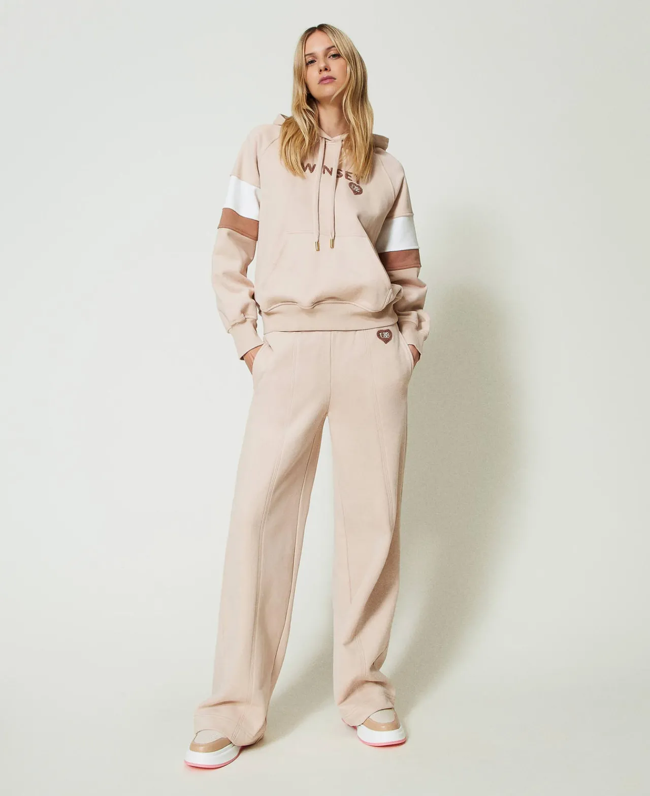 Pantalons Larges Et Palazzo | Sweat-Shirts*TWINSET Milano Sweat à Capuche Et Pantalon Palazzo Multicolore Caramel Camel/Les Beiges/Nacre