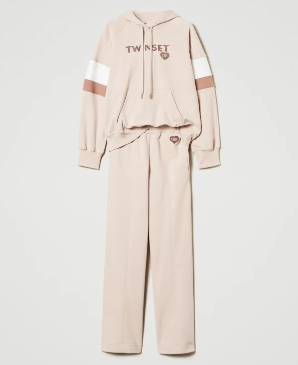 Pantalons Larges Et Palazzo | Sweat-Shirts*TWINSET Milano Sweat à Capuche Et Pantalon Palazzo Multicolore Caramel Camel/Les Beiges/Nacre