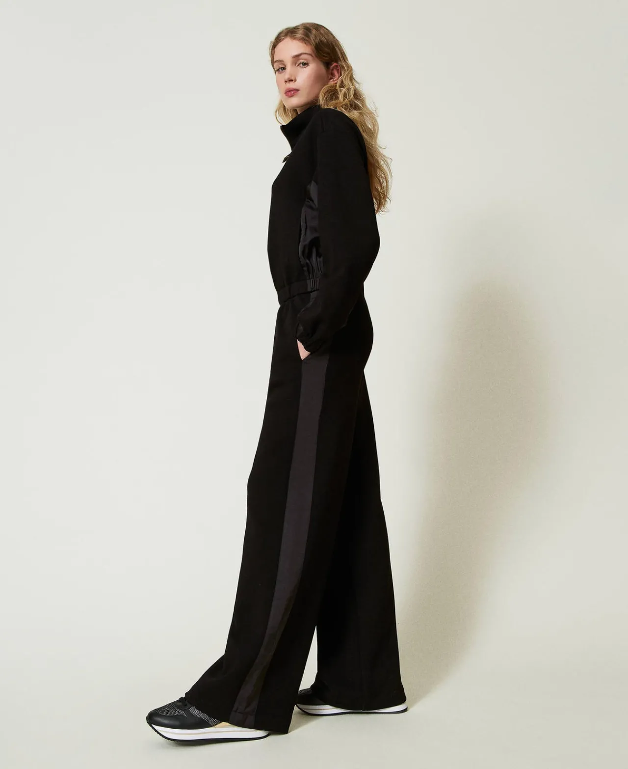 Pantalons Larges Et Palazzo | Sweat-Shirts*TWINSET Milano Sweat-shirt Avec Fermeture éclair Et Pantalon Palazzo Noir