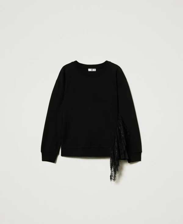 Sweat-Shirts*TWINSET Milano Sweat-shirt Avec Insertion Plissée Et Dentelle Noir