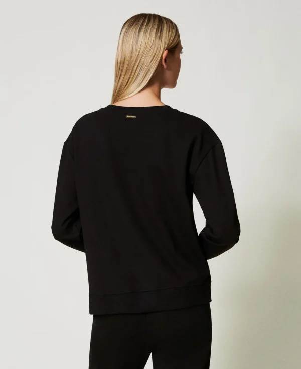 Sweat-Shirts*TWINSET Milano Sweat-shirt Avec Insertion Plissée Et Dentelle Noir