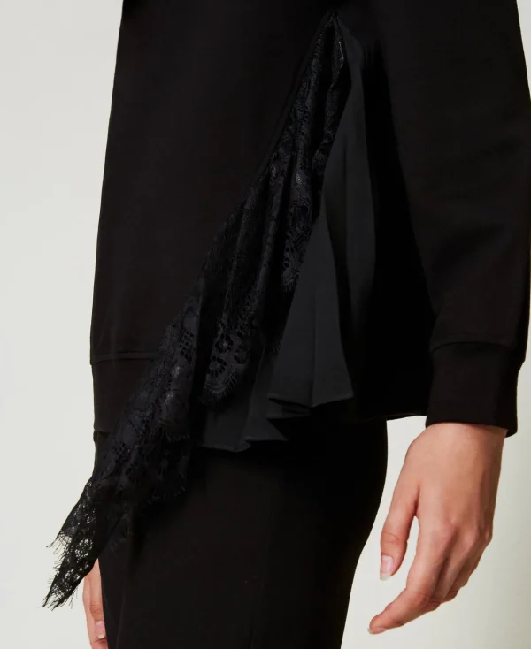Sweat-Shirts*TWINSET Milano Sweat-shirt Avec Insertion Plissée Et Dentelle Noir