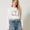 Sweat-Shirts*TWINSET Milano Sweat-shirt Avec Logo Oval T Floral Blanc Antique White