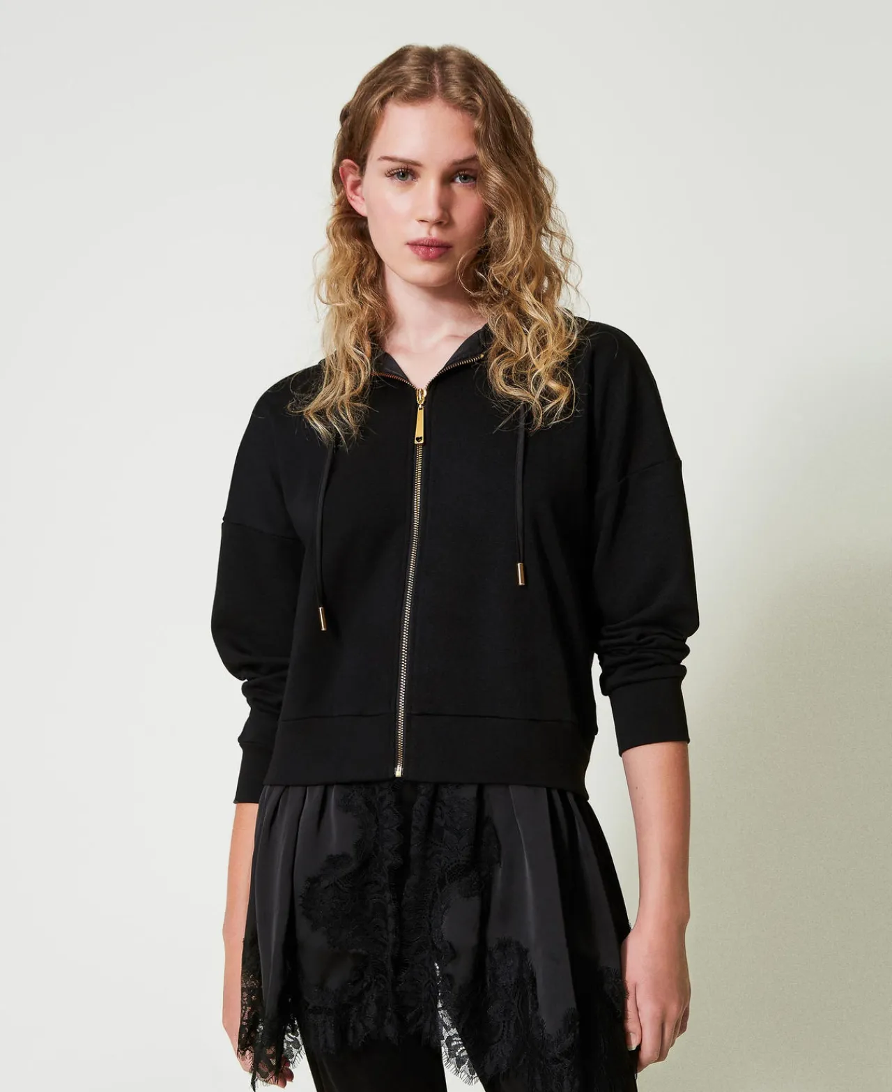 Sweat-Shirts*TWINSET Milano Sweat-shirt Avec Satin Et Dentelle Noir