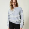 Sweat-Shirts*TWINSET Milano Sweat-shirt Chiné Avec Volants En Tulle Bicolore Gris Chiné Moyen/Nacre