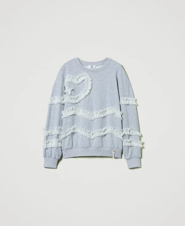 Sweat-Shirts*TWINSET Milano Sweat-shirt Chiné Avec Volants En Tulle Bicolore Gris Chiné Moyen/Nacre