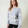 Sweat-Shirts*TWINSET Milano Sweat-shirt Chiné Avec Volants En Tulle Bicolore Gris Chiné Moyen/Nacre