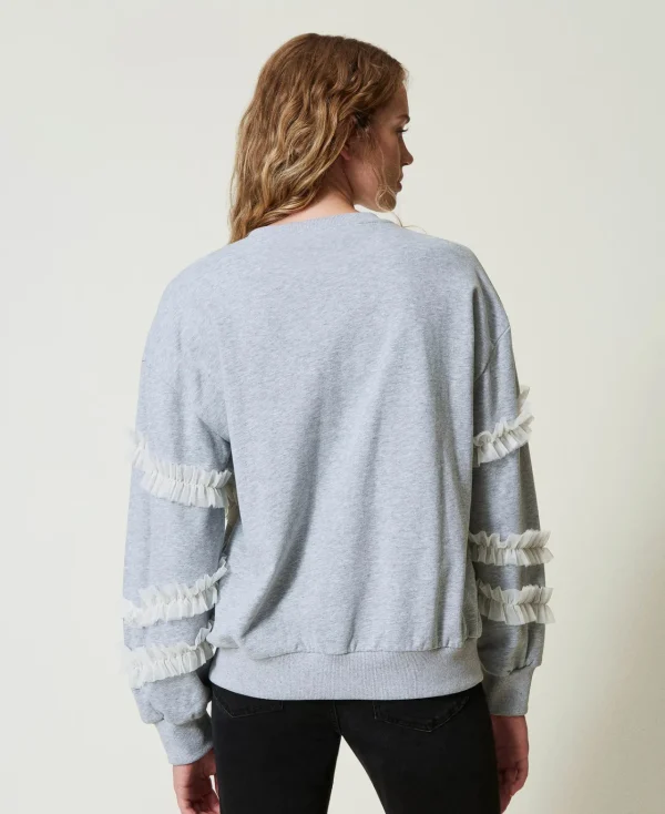 Sweat-Shirts*TWINSET Milano Sweat-shirt Chiné Avec Volants En Tulle Bicolore Gris Chiné Moyen/Nacre