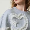 Sweat-Shirts*TWINSET Milano Sweat-shirt Chiné Avec Volants En Tulle Bicolore Gris Chiné Moyen/Nacre