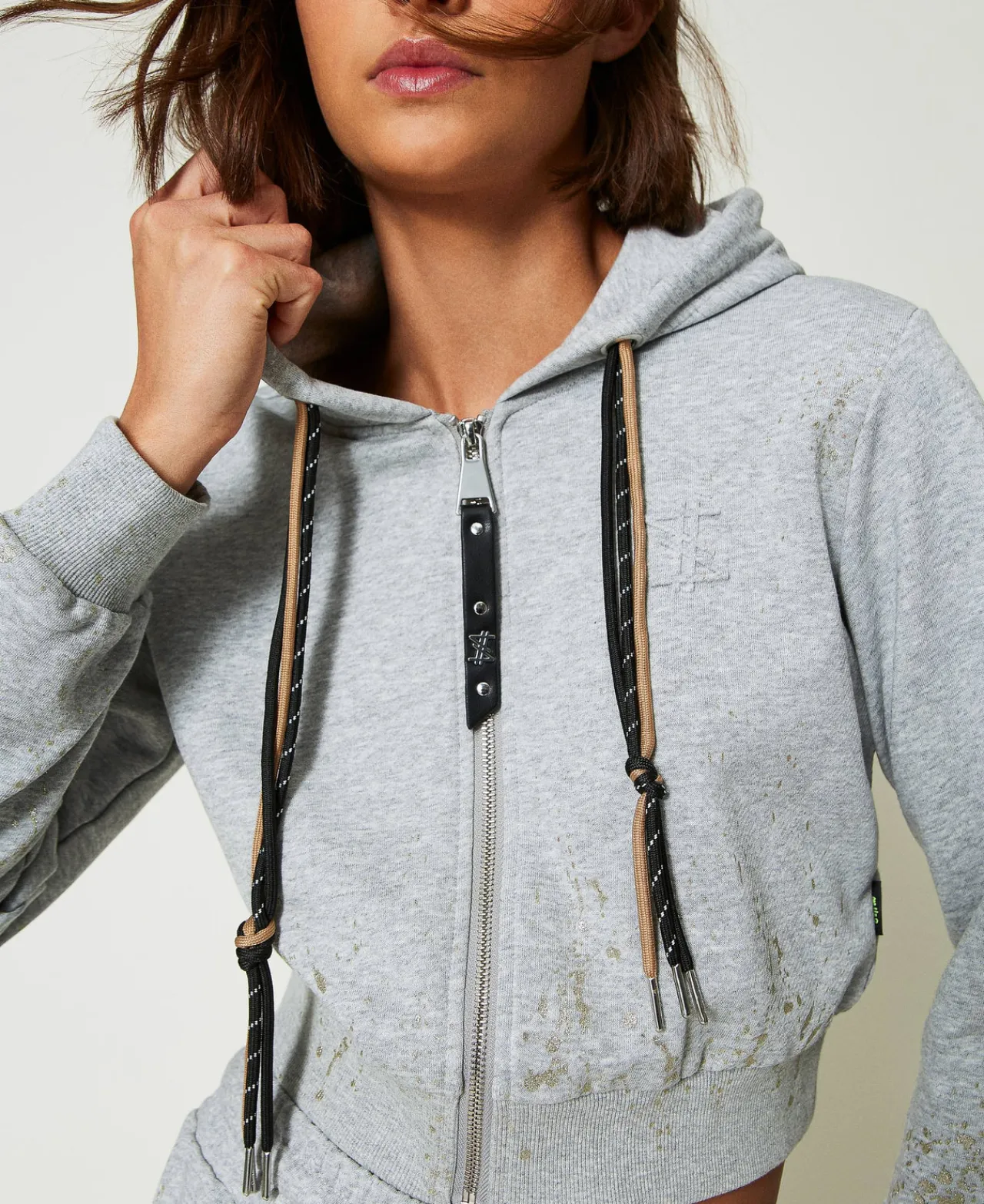 Sweat-Shirts*TWINSET Milano Sweat-shirt Cropped MYFO Avec Imprimé Pailleté Gris Mélangé