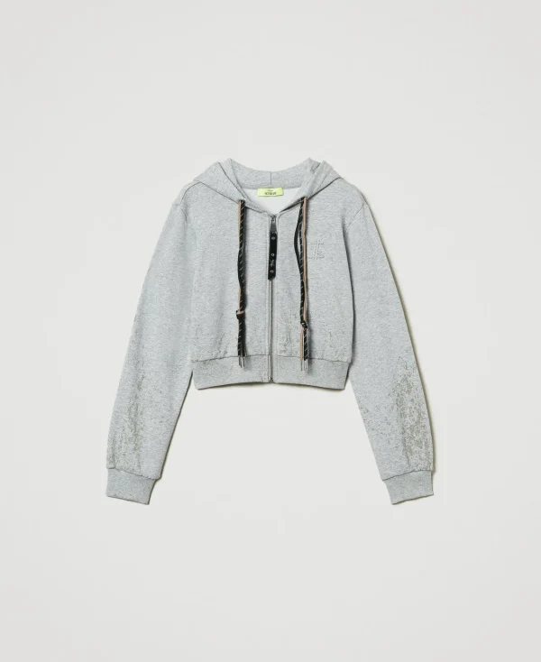 Sweat-Shirts*TWINSET Milano Sweat-shirt Cropped MYFO Avec Imprimé Pailleté Gris Mélangé
