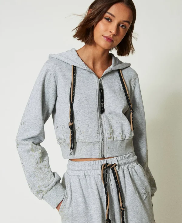 Sweat-Shirts*TWINSET Milano Sweat-shirt Cropped MYFO Avec Imprimé Pailleté Gris Mélangé