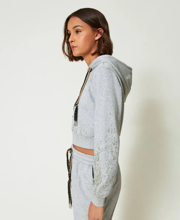 Sweat-Shirts*TWINSET Milano Sweat-shirt Cropped MYFO Avec Imprimé Pailleté Gris Mélangé