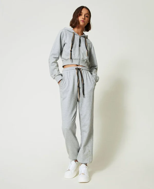 Sweat-Shirts*TWINSET Milano Sweat-shirt Cropped MYFO Avec Imprimé Pailleté Gris Mélangé
