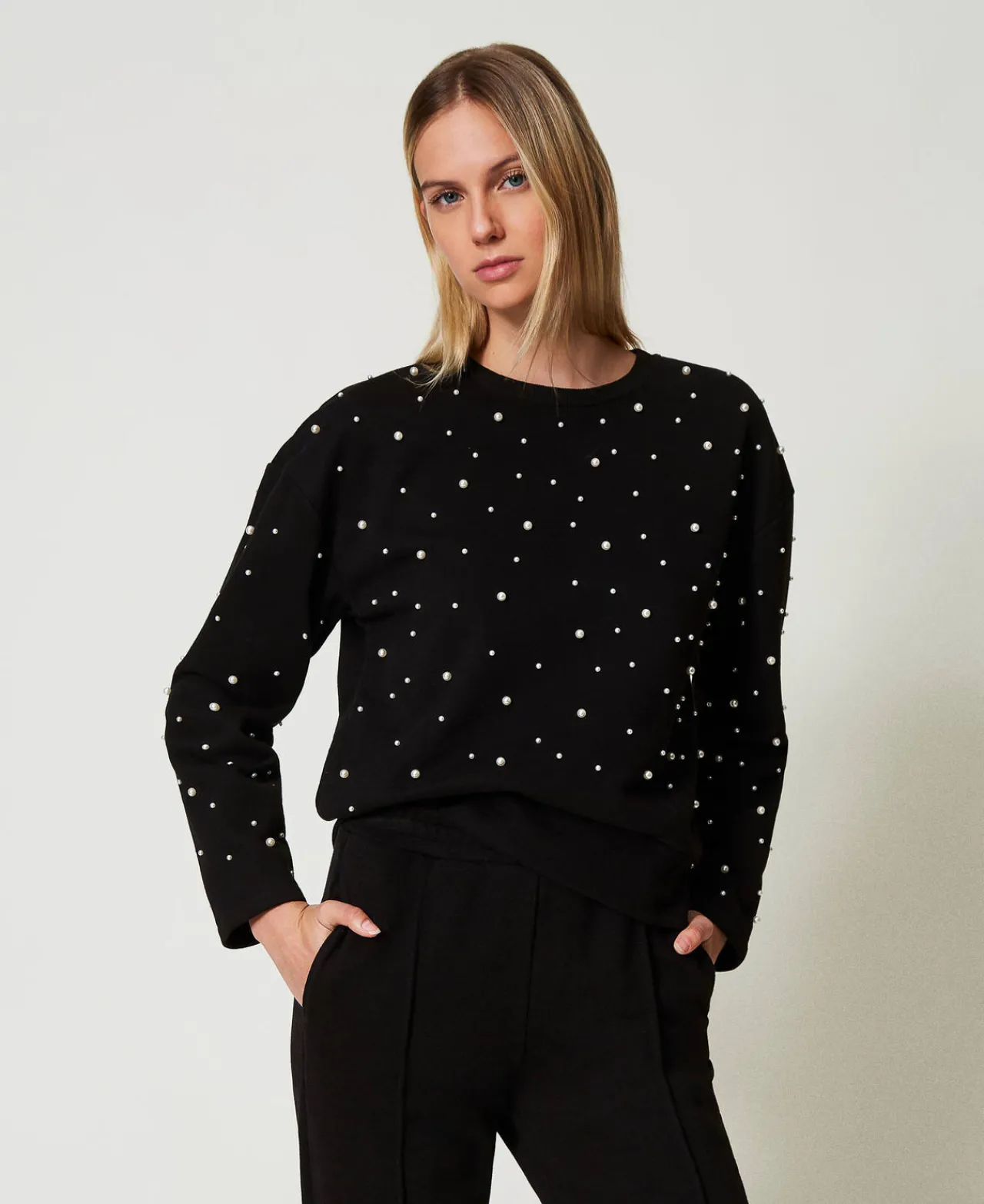 Sweat-Shirts*TWINSET Milano Sweat-shirt Ras-du-cou Avec Perles Noir