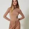 t_col_montant_slim_0.webp T-Shirts Et Tops*TWINSET Milano T Col Montant Slim Marron « Beaver »