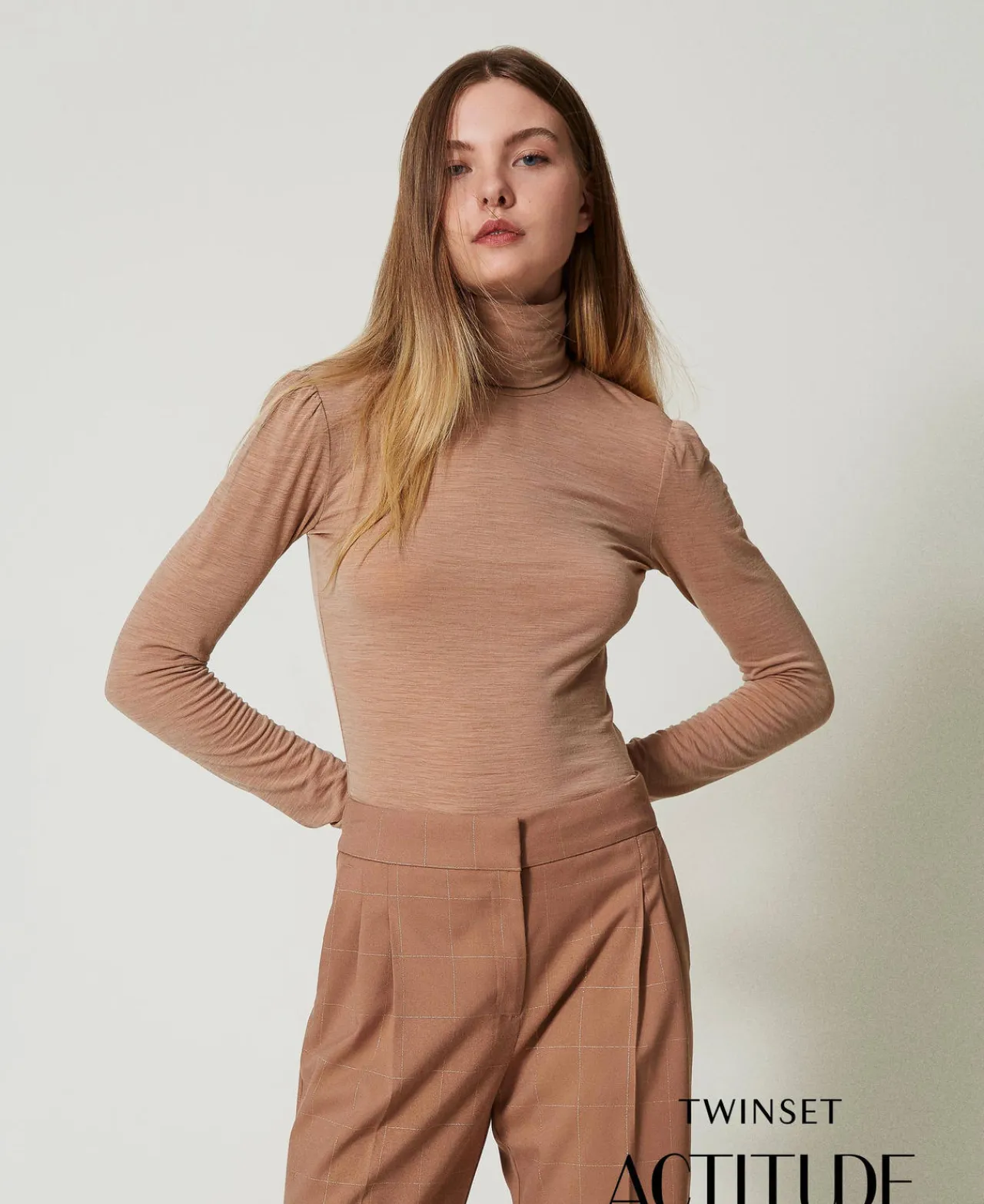 T-Shirts Et Tops*TWINSET Milano T Col Montant Slim Marron « Beaver »