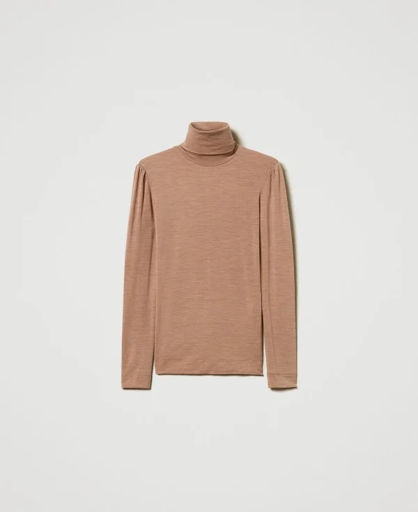 t_col_montant_slim_1.webp T-Shirts Et Tops*TWINSET Milano T Col Montant Slim Marron « Beaver »