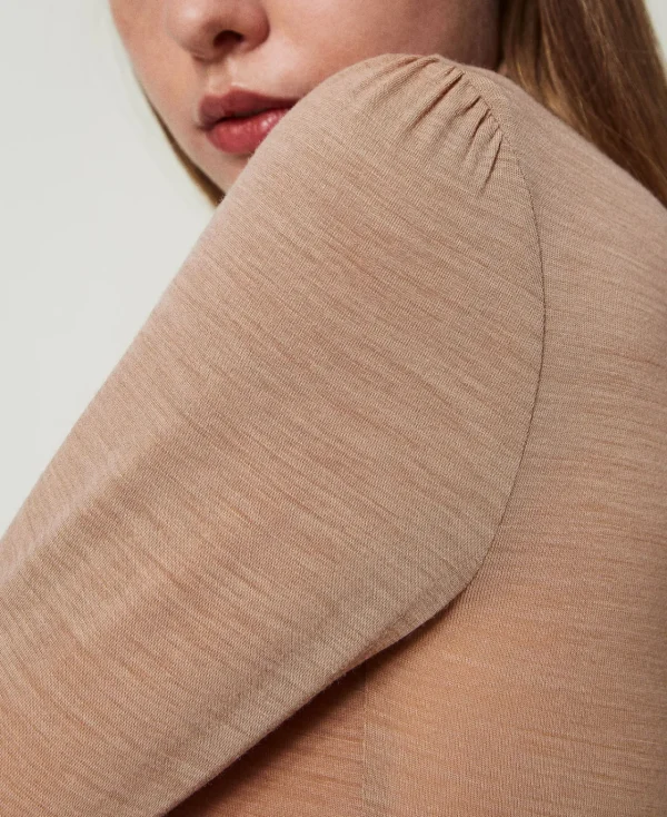 t_col_montant_slim_2.webp T-Shirts Et Tops*TWINSET Milano T Col Montant Slim Marron « Beaver »