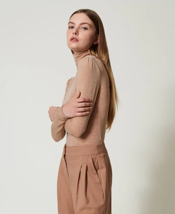 t_col_montant_slim_3.webp T-Shirts Et Tops*TWINSET Milano T Col Montant Slim Marron « Beaver »