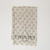 Écharpes*TWINSET Milano Étole Avec Imprimé Nœuds Et Logo Imprimé Nœuds Blanc « White Cream »/Noir