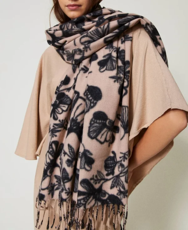 Écharpes*TWINSET Milano Étole En Drap Floral Wonder Beige