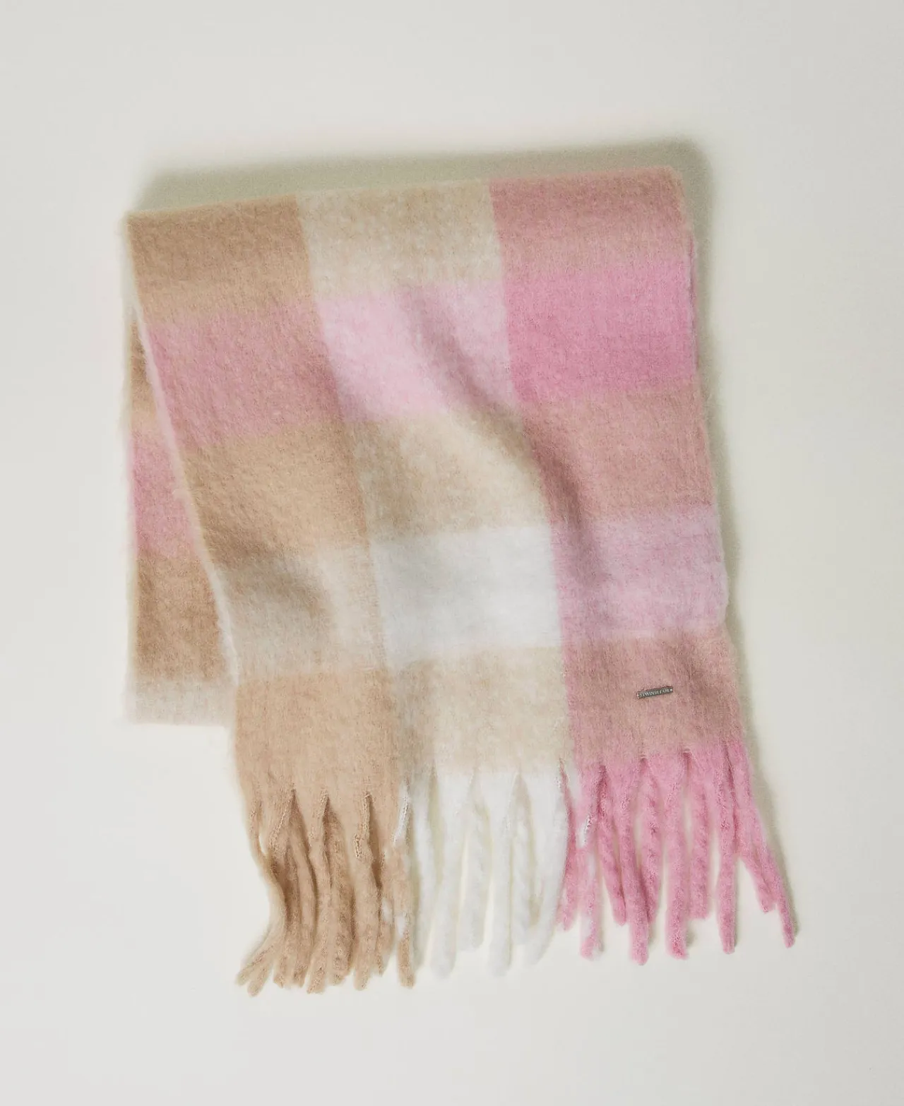 Écharpes*TWINSET Milano Étole En Drap Jacquard Multicolore Carreau Les Beiges/Rose « Prism Pink »