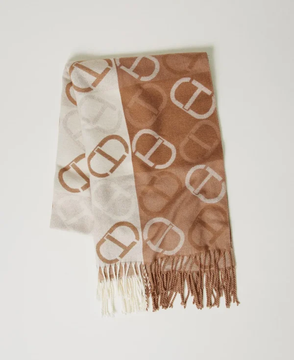 Écharpes*TWINSET Milano Étole En Drap Jacquard Avec Oval T Jacquard Oval T Marron « Sandy Brown »